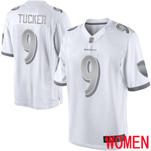 Baltimore Ravens Limited White Women Justin Tucker Jersey NFL Football #9 Platinum->baltimore ravens->NFL Jersey